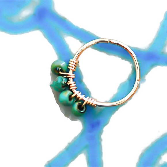Turquoise Picasso Wire Wrapped Nose Ring &/or Cartilage Helix Hoop Earring 20G - Picture 3 of 8